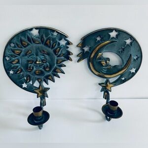 Partylite Celestial Sun Moon Candle Holder Wall Sconce Set of 2